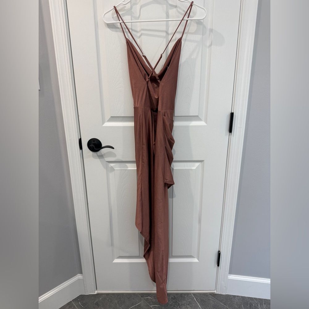 Lulu's Curve Alert Mauve Pink Cowl Neck Asymmetrical Bodycon Dress Womens Size S - Picture 3 of 7